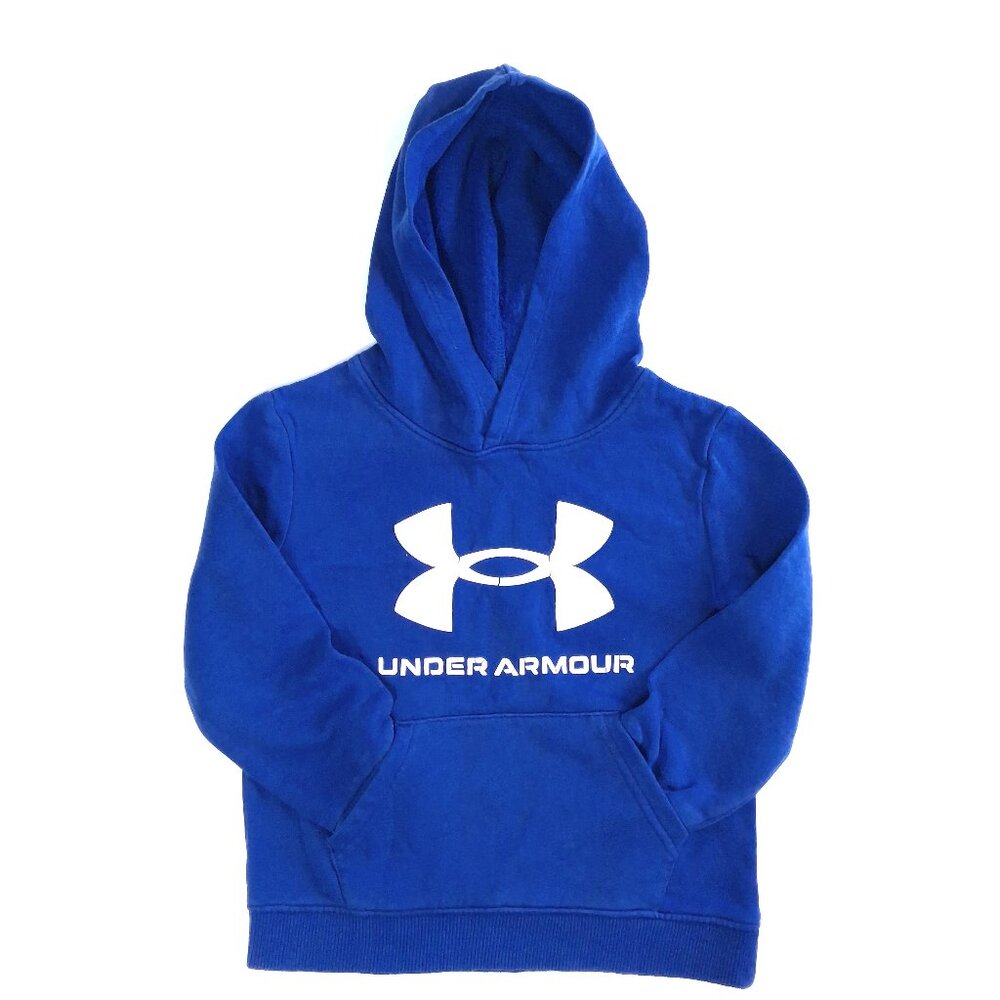 Under Armour Boys Blue Rival Fleece Big Logo Hoodie - Size 4